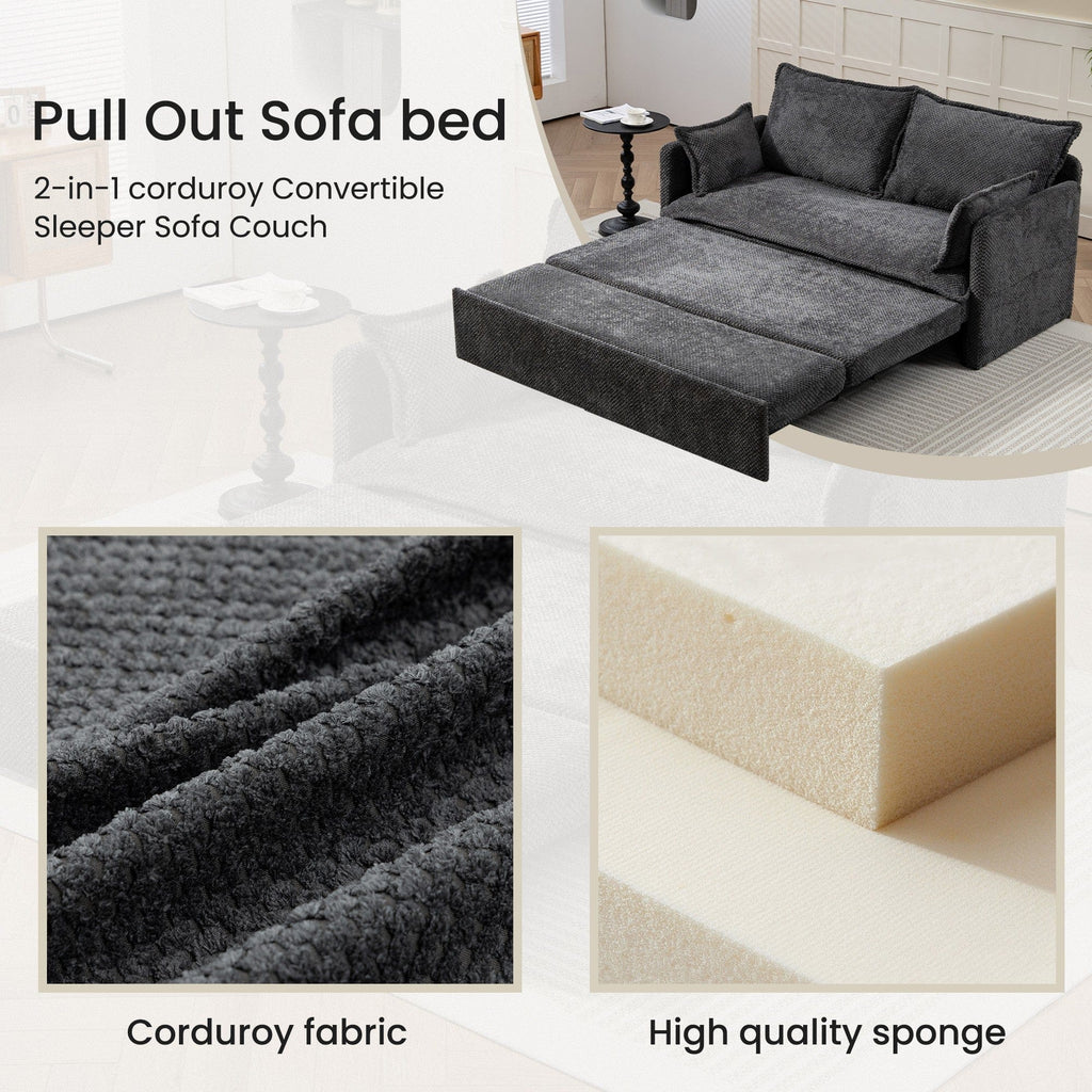 JONPONY Queen Size Pull Out Sleeper Sofa Couch Bed, Cloud Velvet Convertible Loveseat Futon Lounge Recliner Sofabed with Thicked Cushions and Side Storage for Living Room,Bedroom
