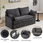 JONPONY Queen Size Pull Out Sleeper Sofa Couch Bed, Cloud Velvet Convertible Loveseat Futon Lounge Recliner Sofabed with Thicked Cushions and Side Storage for Living Room,Bedroom