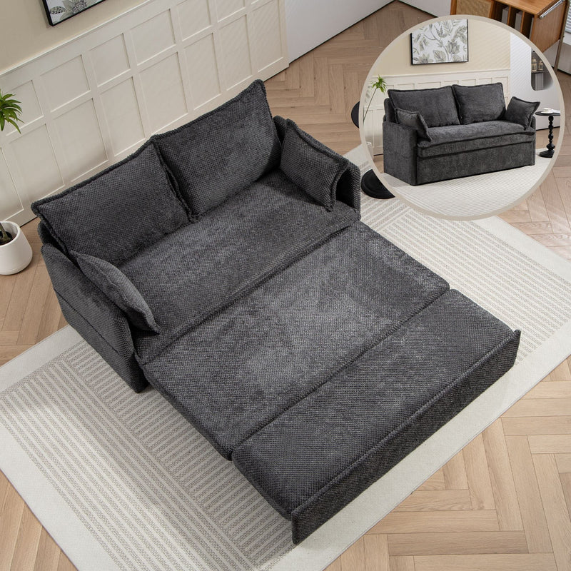 JONPONY Queen Size Pull Out Sleeper Sofa Couch Bed, Cloud Velvet Convertible Loveseat Futon Lounge Recliner Sofabed with Thicked Cushions and Side Storage for Living Room,Bedroom