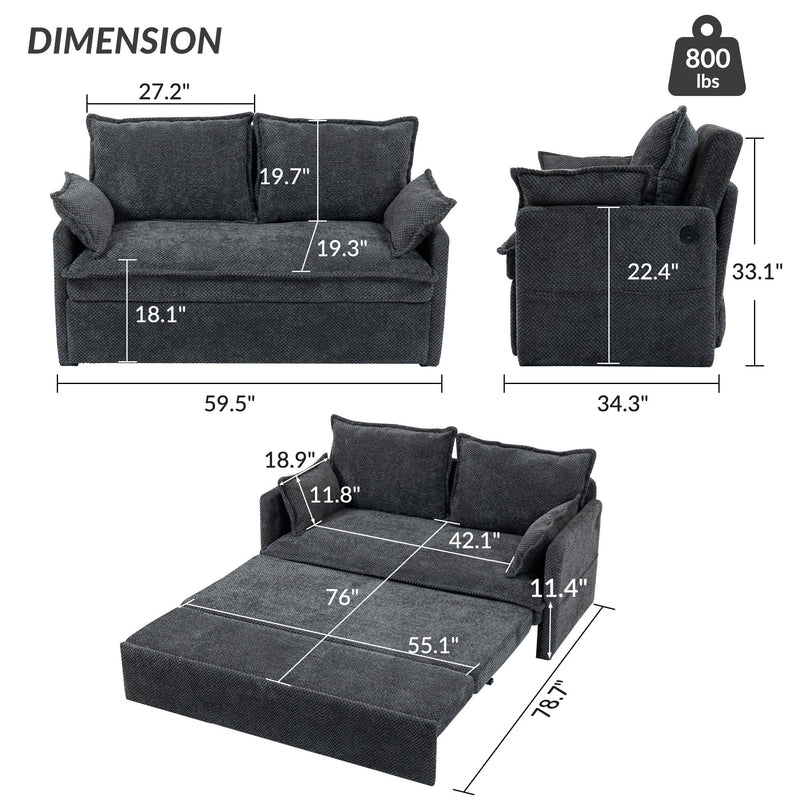 JONPONY Queen Size Pull Out Sleeper Sofa Couch Bed, Cloud Velvet Convertible Loveseat Futon Lounge Recliner Sofabed with Thicked Cushions and Side Storage for Living Room,Bedroom