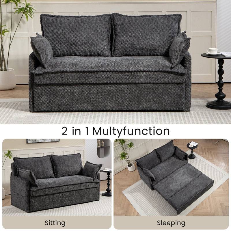 JONPONY Queen Size Pull Out Sleeper Sofa Couch Bed, Cloud Velvet Convertible Loveseat Futon Lounge Recliner Sofabed with Thicked Cushions and Side Storage for Living Room,Bedroom