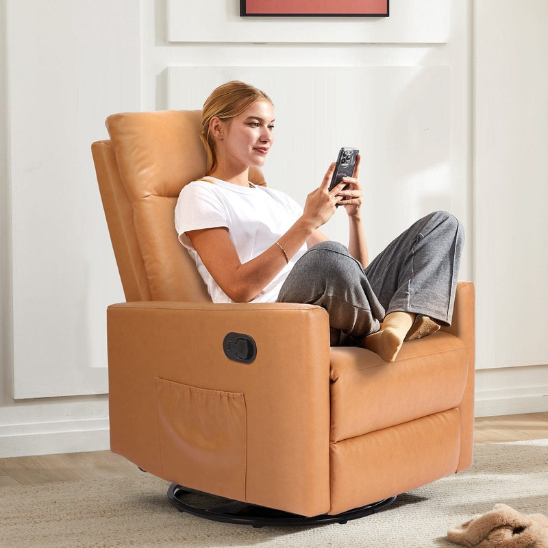 JONPONY Recliner Chair Swivel Glider Rocker Recliner,Faux Leather Living Room Nursery Reclining Sofa Chair with Lumbar Support,High Back,Upholstered Deep Seat