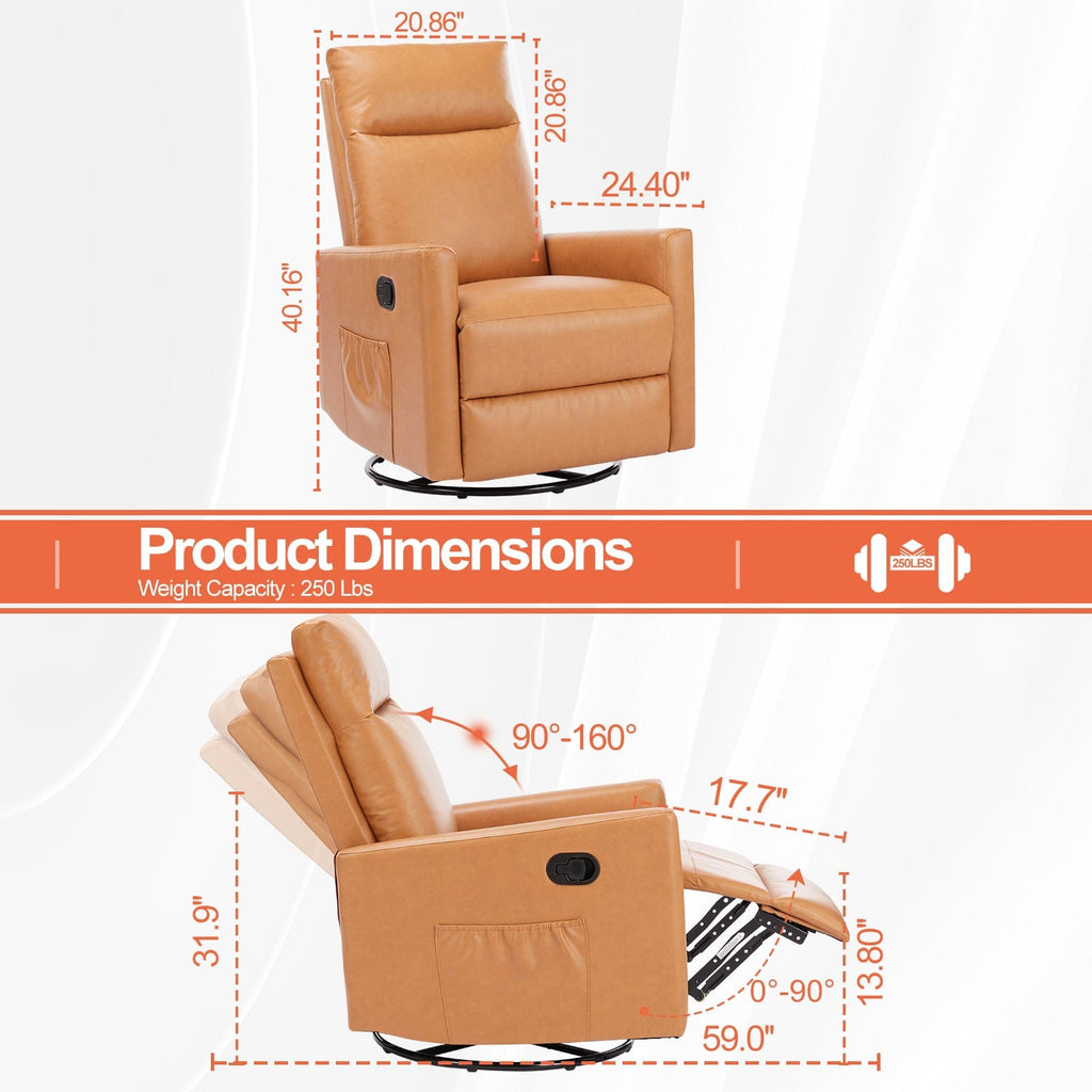 JONPONY Recliner Chair Swivel Glider Rocker Recliner,Faux Leather Living Room Nursery Reclining Sofa Chair with Lumbar Support,High Back,Upholstered Deep Seat