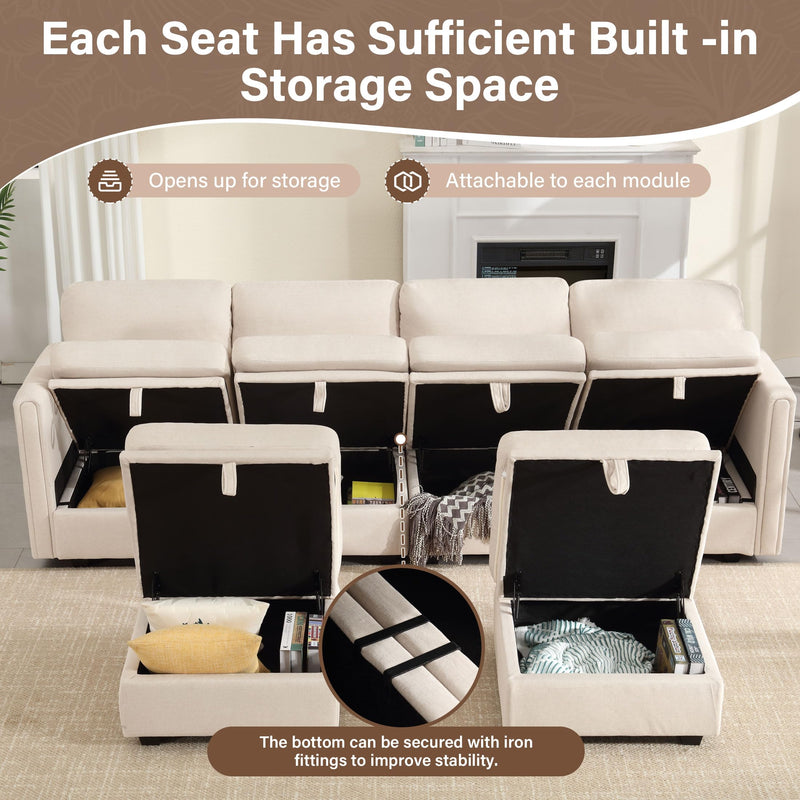 JONPONY Sectional Couch, Modular Sectional Sofa Pet-Friendly Couch with Storage, Sleeper Sectional Sofa, Comfortable Convertible Sectional Couches for Living Room