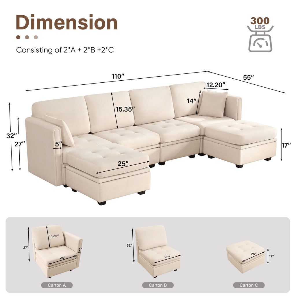 JONPONY Sectional Couch, Modular Sectional Sofa Pet-Friendly Couch with Storage, Sleeper Sectional Sofa, Comfortable Convertible Sectional Couches for Living Room