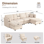 JONPONY Sectional Couch, Modular Sectional Sofa Pet-Friendly Couch with Storage, Sleeper Sectional Sofa, Comfortable Convertible Sectional Couches for Living Room