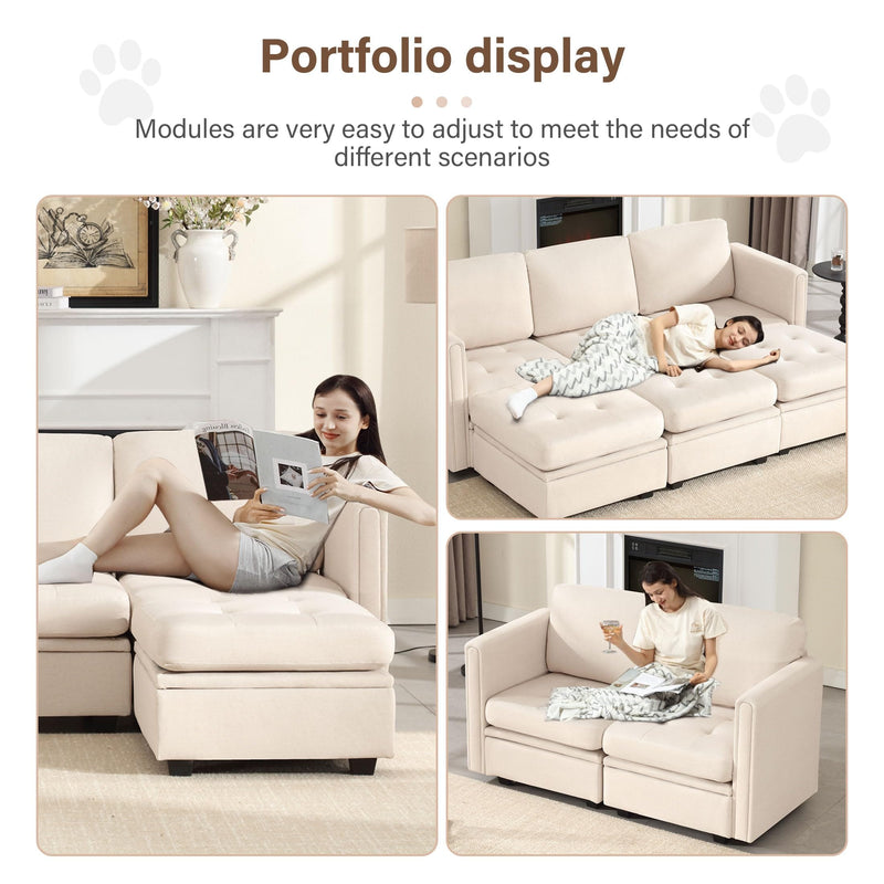 JONPONY Sectional Couch, Modular Sectional Sofa Pet-Friendly Couch with Storage, Sleeper Sectional Sofa, Comfortable Convertible Sectional Couches for Living Room