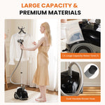 JONPONY Standing Garment Steamer 1500W, Professional Wrinkle Remover with 1.7L Water Tank for 55 Min Continuous Steaming, Heats in 45 Seconds, Height Adjustable with Roll Wheels