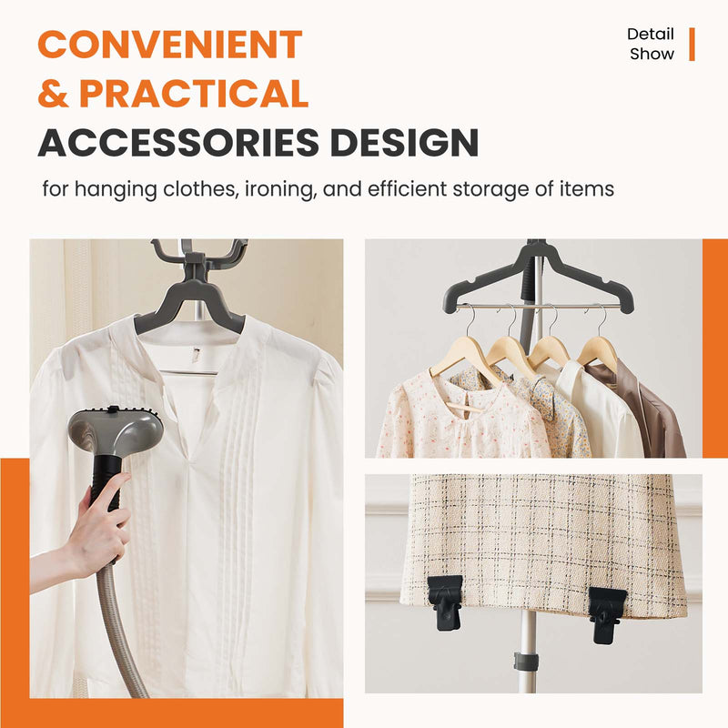 JONPONY Standing Garment Steamer 1500W, Professional Wrinkle Remover with 1.7L Water Tank for 55 Min Continuous Steaming, Heats in 45 Seconds, Height Adjustable with Roll Wheels