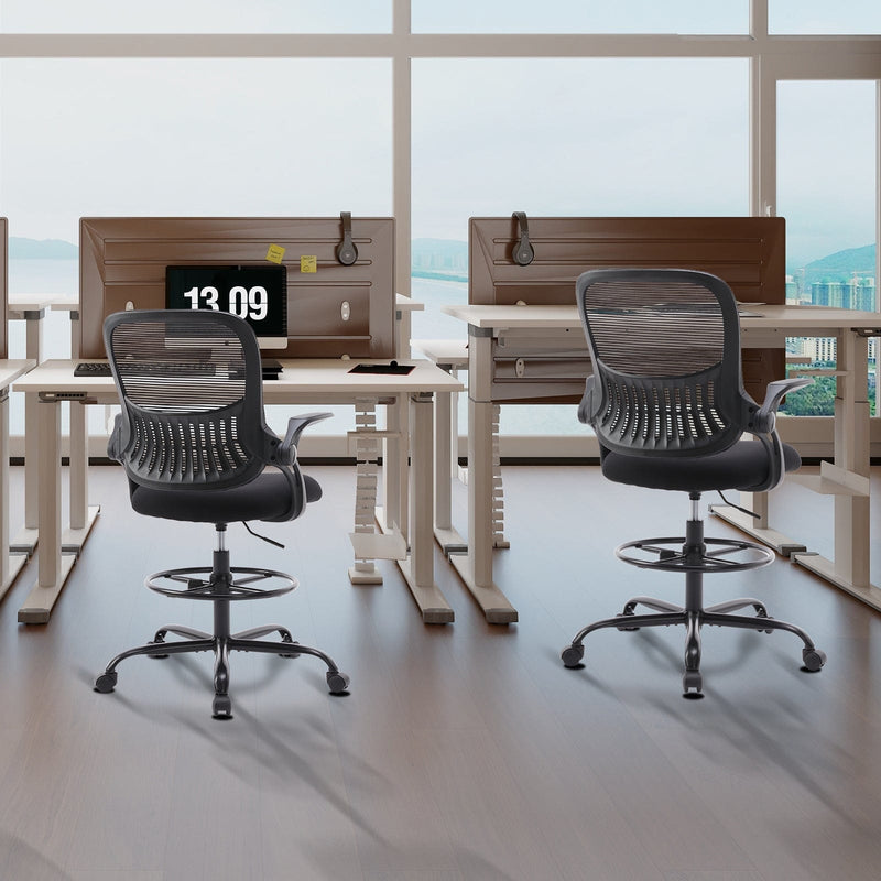 JONPONY Tall Drafting Office Chair,Desk Chair with Ergonomic Lumbar Support for Home, Office, Bedroom, for Adults,Black