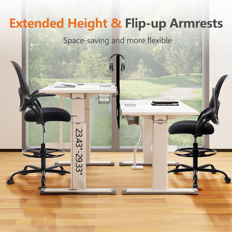 JONPONY Tall Drafting Office Chair,Desk Chair with Ergonomic Lumbar Support for Home, Office, Bedroom, for Adults,Black