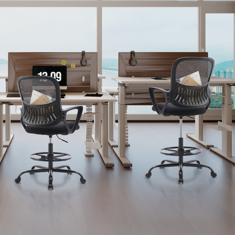 JONPONY Tall Drafting Office Chair,Desk Chair with Ergonomic Lumbar Support for Home, Office, Bedroom, for Adults,Gray