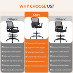 JONPONY Tall Drafting Office Chair,Desk Chair with Ergonomic Lumbar Support for Home, Office, Bedroom, for Adults,Gray