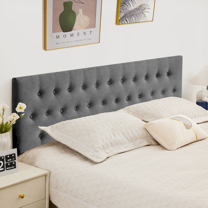 JONPONY Tufted Upholstered Headboard Queen Size, Solid Wood Head Board with Adjustable Height Headboard from 37" to 51",Bed Frame Adapters,Beige,Headboard Only