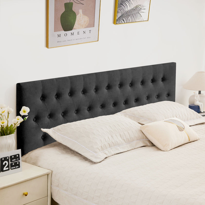 JONPONY Tufted Upholstered Headboard Queen Size, Solid Wood Head Board with Adjustable Height Headboard from 37" to 51",Bed Frame Adapters,Beige,Headboard Only