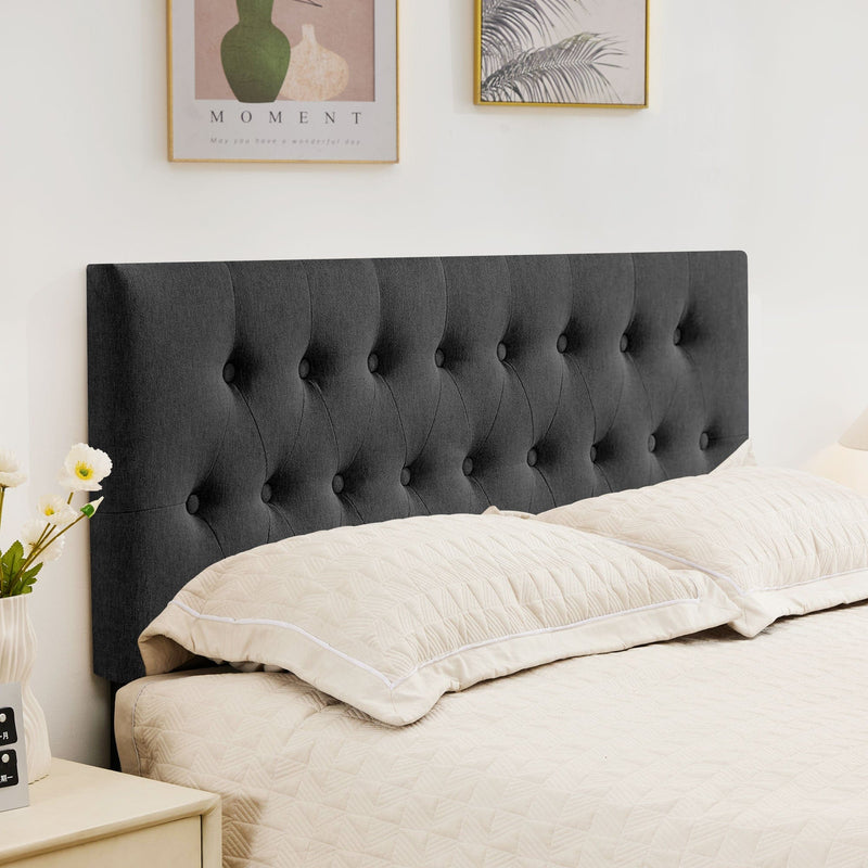JONPONY Tufted Upholstered Headboard Queen Size, Solid Wood Head Board with Adjustable Height Headboard from 37" to 51",Bed Frame Adapters,Beige,Headboard Only