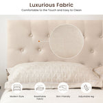 JONPONY Tufted Upholstered Headboard Queen Size, Solid Wood Head Board with Adjustable Height Headboard from 37" to 51",Bed Frame Adapters,Beige,Headboard Only