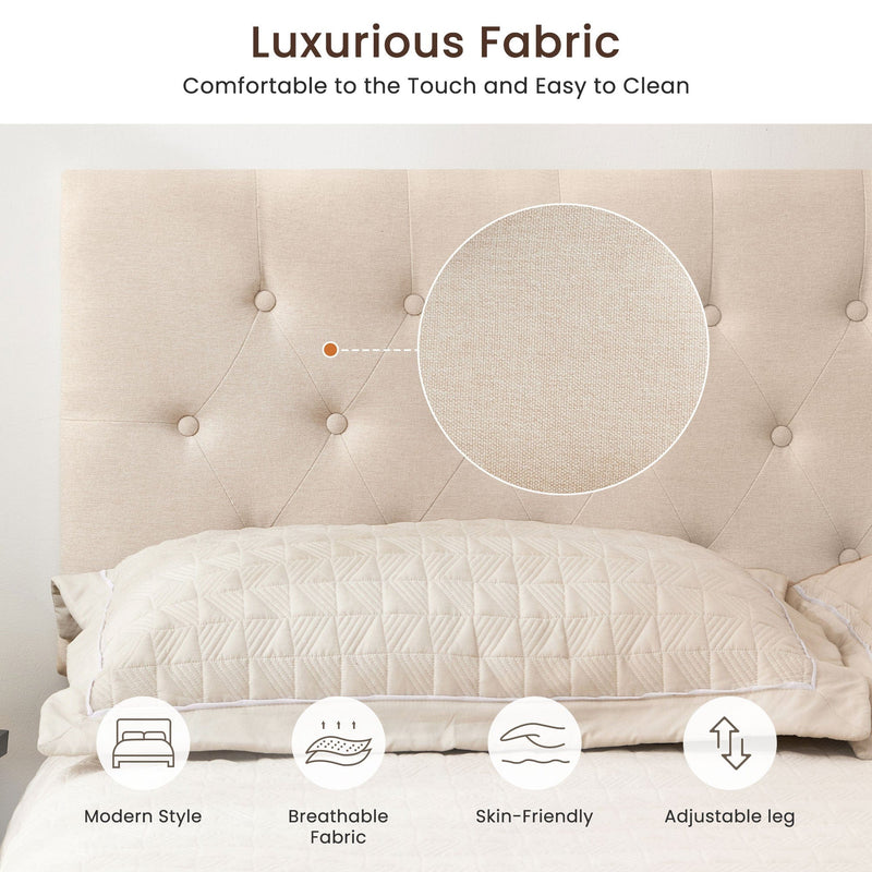 JONPONY Tufted Upholstered Headboard Queen Size, Solid Wood Head Board with Adjustable Height Headboard from 37" to 51",Bed Frame Adapters,Beige,Headboard Only