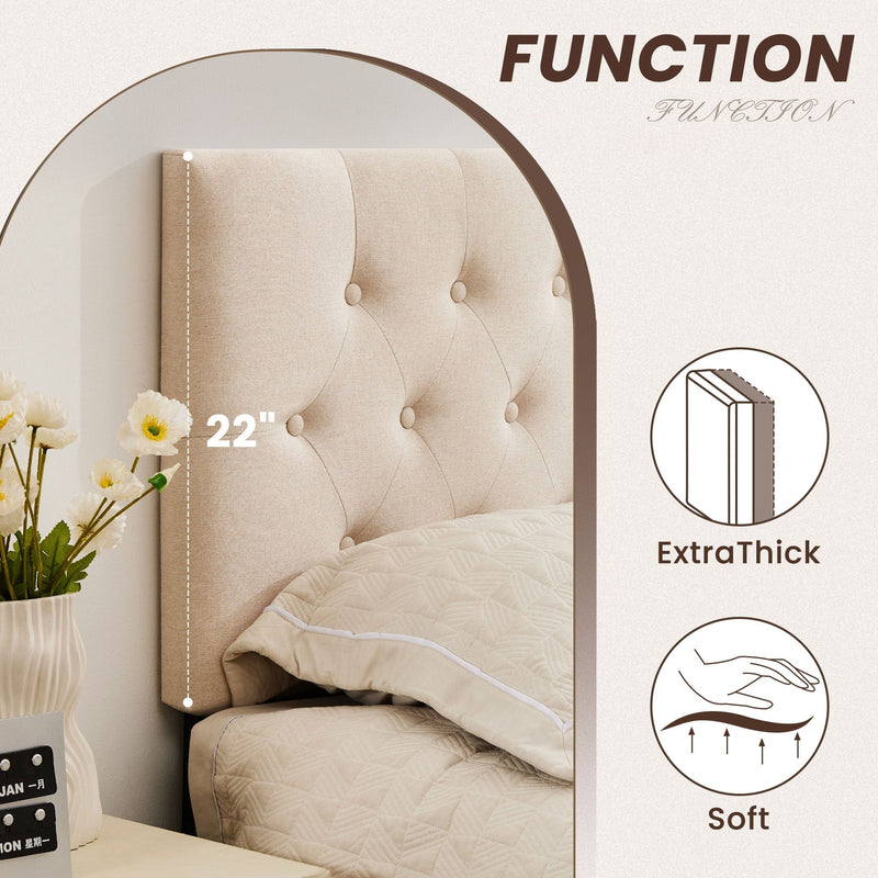 JONPONY Tufted Upholstered Headboard Queen Size, Solid Wood Head Board with Adjustable Height Headboard from 37" to 51",Bed Frame Adapters,Beige,Headboard Only