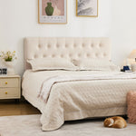 JONPONY Tufted Upholstered Headboard Queen Size, Solid Wood Head Board with Adjustable Height Headboard from 37" to 51",Bed Frame Adapters,Beige,Headboard Only
