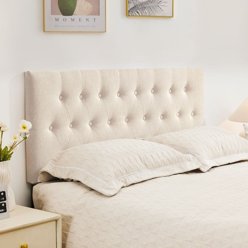 JONPONY Tufted Upholstered Headboard Queen Size, Solid Wood Head Board with Adjustable Height Headboard from 37" to 51",Bed Frame Adapters,Beige,Headboard Only
