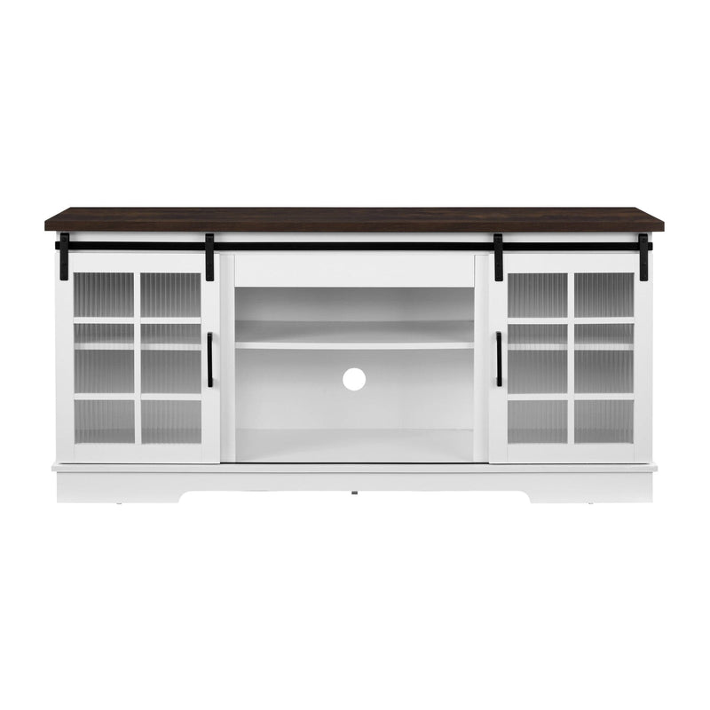 JONPONY TV Stand for TVs up to 65'' ,Media Entertainment Center Console Table with Doors Closed Storage, Distressed White