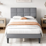 JONPONY Upholstered Platform Bed Frame with Linen/Fabric Headboard, 800LBS Wooden Slat Support, No Box Spring Needed, Noise Free, Easy Assembly