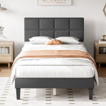 JONPONY Upholstered Platform Bed Frame with Linen/Fabric Headboard, 800LBS Wooden Slat Support, No Box Spring Needed, Noise Free, Easy Assembly