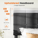 JONPONY Upholstered Platform Bed Frame with Linen/Fabric Headboard, 800LBS Wooden Slat Support, No Box Spring Needed, Noise Free, Easy Assembly