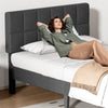 JONPONY Upholstered Platform Bed Frame with Linen/Fabric Headboard, 800LBS Wooden Slat Support, No Box Spring Needed, Noise Free, Easy Assembly