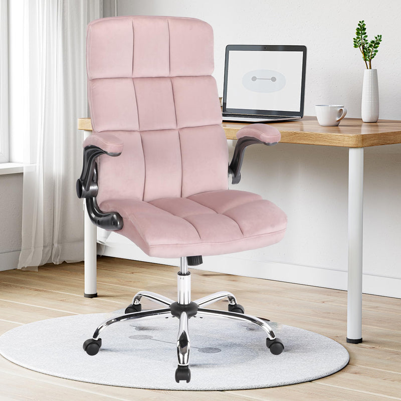 JONPONY Velvet Office Chairs with Flip up Armrests, Comfy Fabric Home Office Desk Chair with Wheels, Height Adjustable 360° Swivel Rocking Ergonomic Executive Chairs