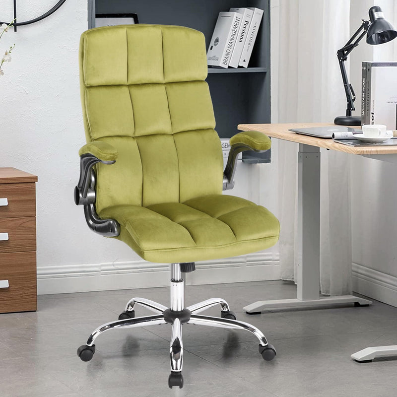 JONPONY Velvet Office Chairs with Flip up Armrests, Comfy Fabric Home Office Desk Chair with Wheels, Height Adjustable 360° Swivel Rocking Ergonomic Executive Chairs