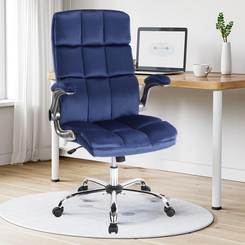 JONPONY Velvet Office Chairs with Flip up Armrests, Comfy Fabric Home Office Desk Chair with Wheels, Height Adjustable 360° Swivel Rocking Ergonomic Executive Chairs