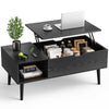 JONPONY Wood Coffee Table,Lift Top Coffee Table with Hidden Compartment and Large Storage Shelf, Lift Tabletop Dining Center Table for Home Living Room Office, Black