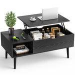 JONPONY Wood Coffee Table,Lift Top Coffee Table with Hidden Compartment and Large Storage Shelf, Lift Tabletop Dining Center Table for Home Living Room Office, Black