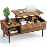 JONPONY Wood Coffee Table,Lift Top Coffee Table with Hidden Compartment and Large Storage Shelf, Lift Tabletop Dining Center Table for Home Living Room Office, Black