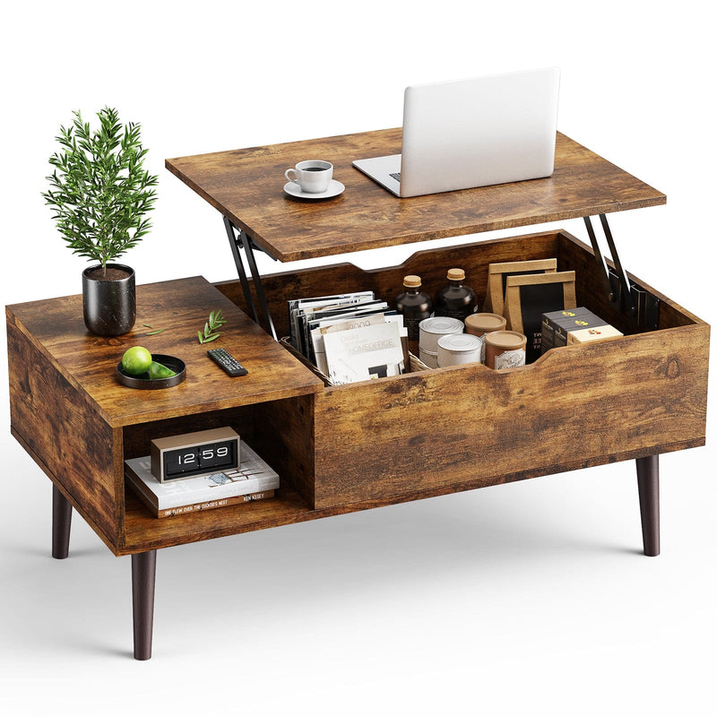 JONPONY Wood Coffee Table,Lift Top Coffee Table with Hidden Compartment and Large Storage Shelf, Lift Tabletop Dining Center Table for Home Living Room Office, Black
