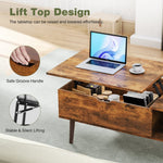 JONPONY Wood Coffee Table,Lift Top Coffee Table with Hidden Compartment and Large Storage Shelf, Lift Tabletop Dining Center Table for Home Living Room Office, Black