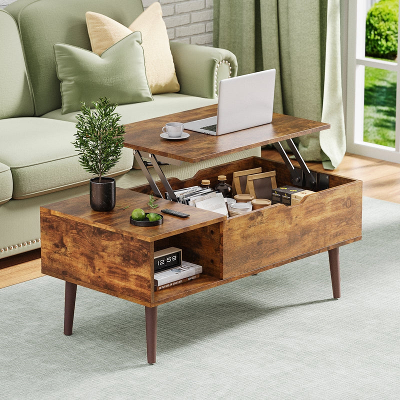 JONPONY Wood Coffee Table,Lift Top Coffee Table with Hidden Compartment and Large Storage Shelf, Lift Tabletop Dining Center Table for Home Living Room Office, Black