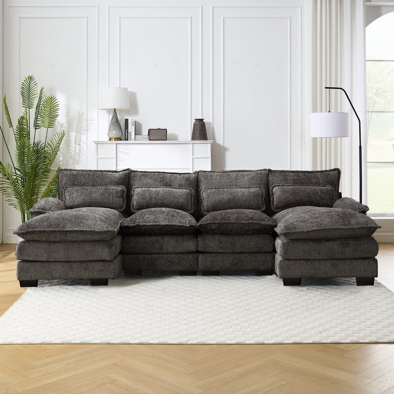 JONPONY110" Modular Sectional Sofa with Double Cushion Sleeper Chaise,Modern Comfy Velvet Couch with Waist Pillows for Living Room,Grey