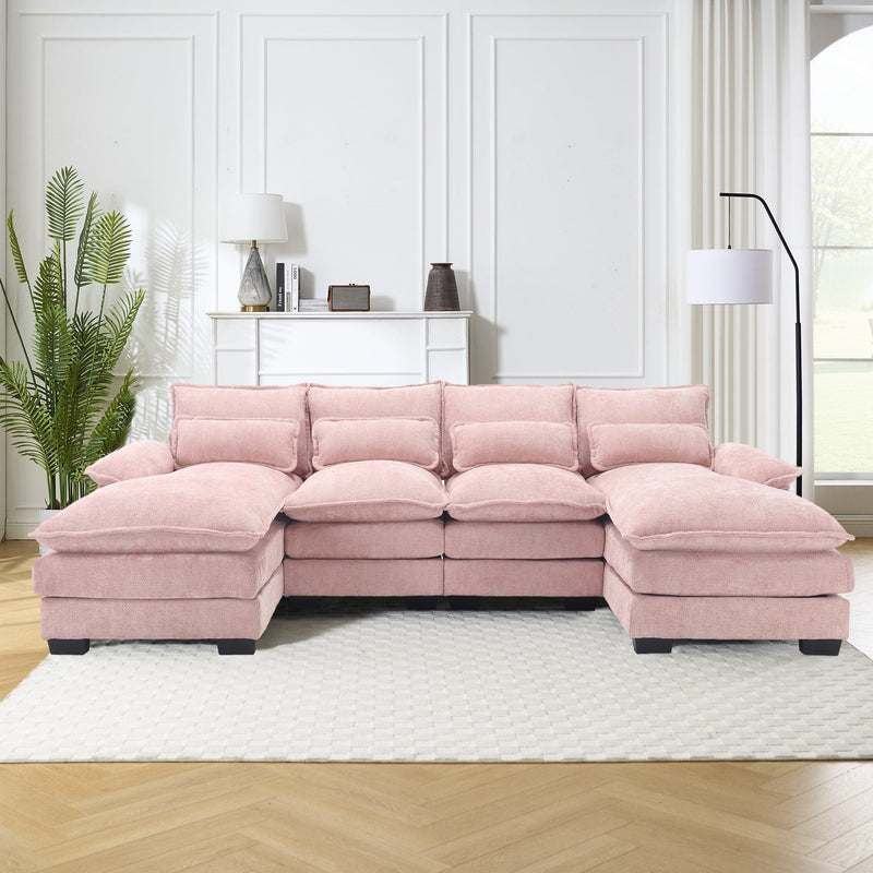 JONPONY110" Modular Sectional Sofa with Double Cushion Sleeper Chaise,Modern Comfy Velvet Couch with Waist Pillows for Living Room,Grey