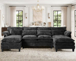 JONPONY110" Modular Sectional Sofa with Double Cushion Sleeper Chaise,Modern Comfy Velvet Couch with Waist Pillows for Living Room,Grey