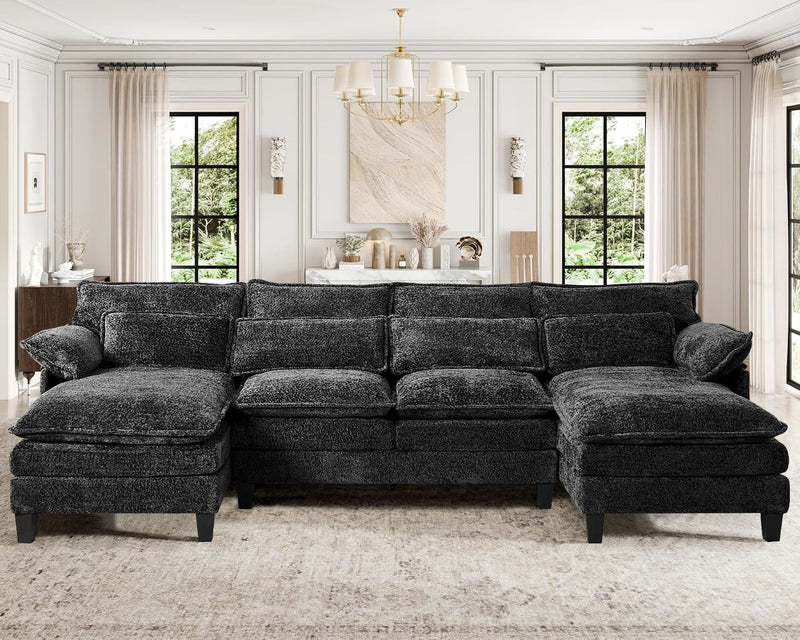 JONPONY110" Modular Sectional Sofa with Double Cushion Sleeper Chaise,Modern Comfy Velvet Couch with Waist Pillows for Living Room,Grey