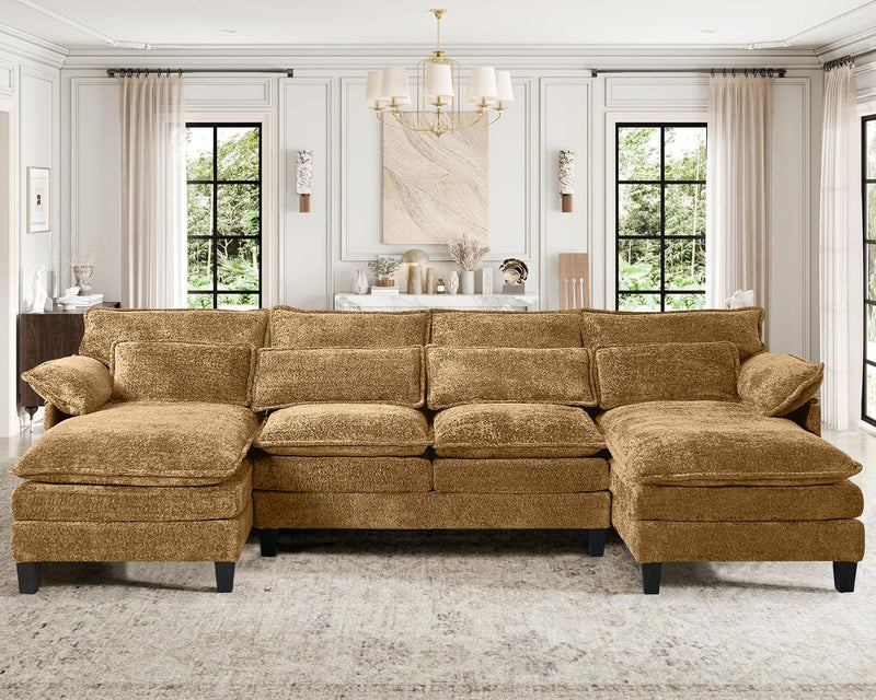 JONPONY110" Modular Sectional Sofa with Double Cushion Sleeper Chaise,Modern Comfy Velvet Couch with Waist Pillows for Living Room,Grey