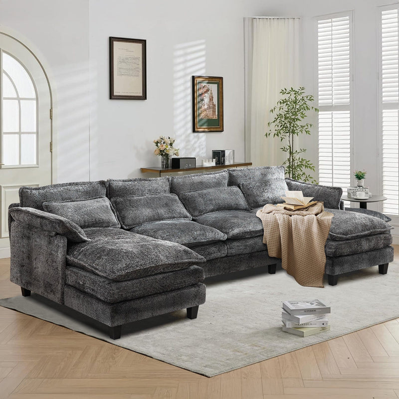 JONPONY110" Modular Sectional Sofa with Double Cushion Sleeper Chaise,Modern Comfy Velvet Couch with Waist Pillows for Living Room,Grey