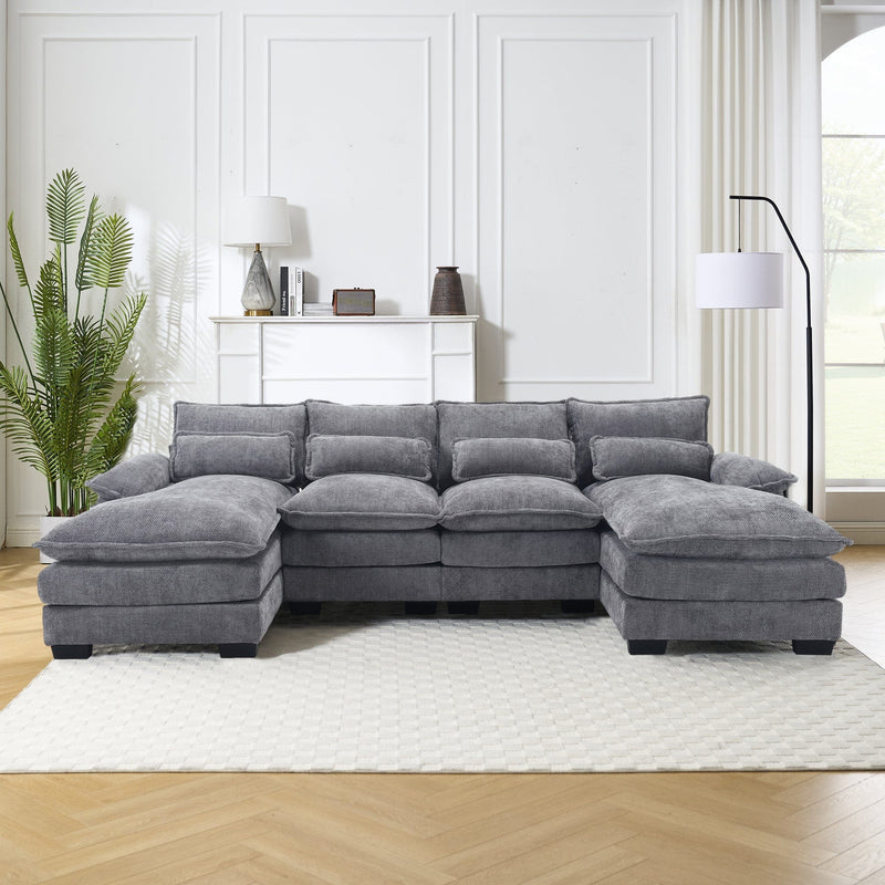 JONPONY110" Modular Sectional Sofa with Double Cushion Sleeper Chaise,Modern Comfy Velvet Couch with Waist Pillows for Living Room,Grey