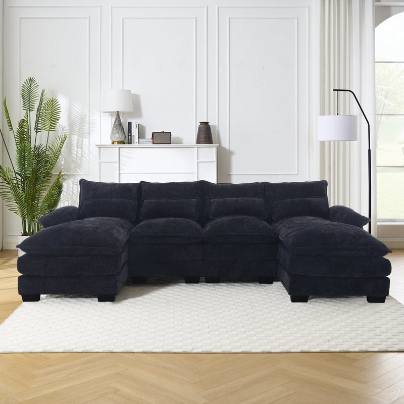 JONPONY110" Modular Sectional Sofa with Double Cushion Sleeper Chaise,Modern Comfy Velvet Couch with Waist Pillows for Living Room,Grey