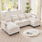 JONPONY110" Modular Sectional Sofa with Double Cushion Sleeper Chaise,Modern Comfy Velvet Couch with Waist Pillows for Living Room,Grey