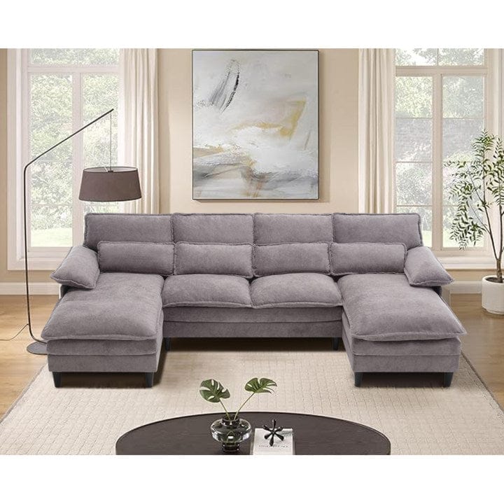 JONPONY110" Modular Sectional Sofa with Double Cushion Sleeper Chaise,Modern Comfy Velvet Couch with Waist Pillows for Living Room,Grey