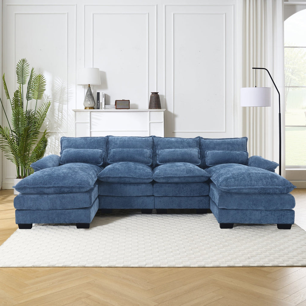 JONPONY 109.45" Modular Sectional Sofa with Double Cushion Sleeper Chaise,Modern Comfy Boucle Couch with Waist Pillows for Living Room